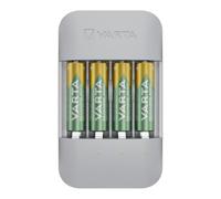 VARTA Caricabatterie per 4 AA/AAA, Eco Charger Pro Recycled | per pile ricaricabili NiMH, 75 % di materiale riciclato, Incl. 4x AAA 2100 mAh