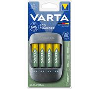 Varta caricabatterie ricaricabili 57680101451, realizzato con 50% di materiale bioplastico, 4 batterie stilo AA da 2100 mAh incluse