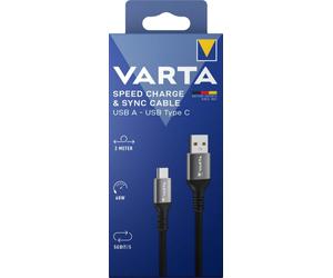 Varta Cavo USB A a USB-C Ricarica Veloce 60W Sync Nero Nylon 2 m