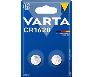 VARTA CR 1620, 6620101402, Batteria Litio a Bottone, Piatta, Specialistica, 3 Volts, Diametro 16mm, Altezza 2mm, confezione 2 pile