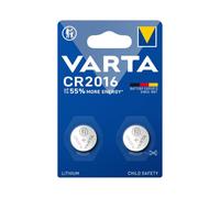 VARTA CR 2016, 6016101402, Batteria Litio a Bottone, Piatta, Specialistica, 3 Volts, Diametro 20mm, Altezza 1,6mm, confezione 2 pile