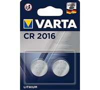 VARTA CR 2016, 6016101402, Batteria Litio a Bottone, Piatta, Specialistica, 3 Volts, Diametro 20mm, Altezza 1,6mm, confezione 2 pile