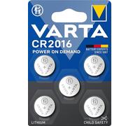 VARTA CR 2016, 6016101415, Batteria Litio a Bottone, Piatta, Specialistica, 3 Volts, Diametro 20mm, Altezza 1,6mm, confezione 5 pile