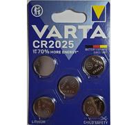 VARTA CR 2025, 6025101415, Batteria Litio a Bottone, Piatta, Specialistica, 3 Volts, Diametro 20mm, Altezza 2,5mm, confezione 5 pile