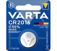 VARTA CR2016, 6016101401, Batteria Litio a Bottone, Piatta, Specialistica, 3 Volts, Diametro 20mm, Altezza 1,6mm, confezione 1 pila