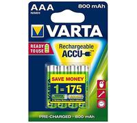 BATTERIE RICARICABILI VARTA AAA 4PZ MINI STILO 1.2 V 800MAH KR3800 COD. 56703 HR03 NI/MH RECHARG ACCU POWER