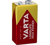 VARTA Longlife Max Power blocco da 9V Batterie 6LR61 (pacco da 1) Batteria alcaline blocco E - Made in Germany - Ideali per rilevatori antincendio, rilevatori di fumo, accordatori
