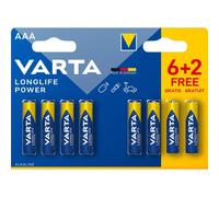 Varta 4903101428 Longlife Power (High Energy) Batteria Alcalina, Ministilo AAA LR03, Confezione da 6+2 Pile - Il design può variare, Confezione risparmio, Promozionale