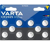 VARTA Pile a Bottone CR2025 al litio, confezione da 10, Power on Demand, Lithium, 3V, imballaggio sicuro per i bambini, per dispositivi Smart Home, chiavi auto [Esclusivo su Amazon]