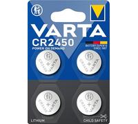 VARTA Pile a Bottone CR2450, confezione da 4, Power on Demand, Lithium, 3V, confezione sigillata di sicurezza, per dispositivi Smart Home, chiavi dell'auto e altre applicazioni