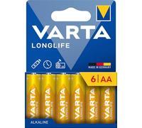 VARTA Pile AA, confezione da 6, Longlife, Alcaline, 1,5V, ideale per telecomandi, sveglie, radio, orologi da parete, imballaggio riciclato al 90%, Made in Germany