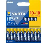 VARTA Longlife Power, Batteria alcalina, AAA, Micro, LR03, 1,5V, confezione da 10+10, Made in Germany