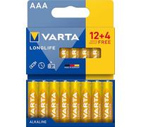 VARTA Pile AAA, 12+4 (16 pezzi), Longlife, Alcaline, 1,5V, ideale per telecomandi, sveglie, radio, orologi da parete, imballaggio riciclato al 90%, Made in Germany