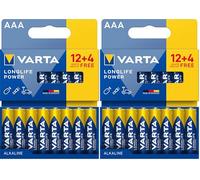 VARTA Pile AAA, 12+4 (16 pezzi), Longlife Power, Alcaline, 1,5V, ideale per giocattoli, mouse wireless, torce elettriche, imballaggio riciclato al 90%, Made in Germany (Confezione da 2)