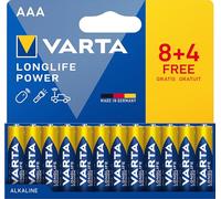 VARTA Pile AAA, 8+4 (12 pezzi), Longlife Power, Alcaline, 1,5V, ideale per giocattoli, mouse wireless, torce elettriche, imballaggio riciclato al 90%, Made in Germany