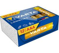 VARTA Pile AAA, confezione da 12, Longlife, Alcaline, 1,5V, ideale per telecomandi, sveglie, radio, orologi da parete, imballaggio riciclato al 90%, Made in Germany