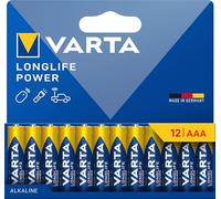 VARTA Pile AAA, Confezione da 12, Longlife Power, alcaline | LR03 1,5 V, Made in Germany, conservazione fino a 10 anni, per console di gioco, spazzolino, mouse, controller o torcia