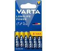 VARTA Pile AAA, confezione da 6, Longlife Power, Alcaline, 1,5V, ideale per giocattoli, mouse wireless, torce elettriche, imballaggio riciclato al 90%, Made in Germany