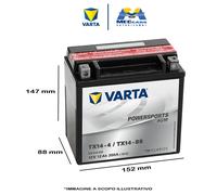 VARTA POWERSPORTS AGM BATTERIA MOTO TX14-BS (TX14-4) 12V 12Ah 200A 152x88x147 mm
