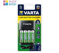 VARTA USB Quattro 57652 Caricabatterie AA AAA con 4x AA NiMH Ricaricabili