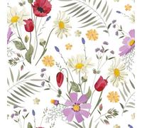 VaryFloral Carta da Parati Floreale 30.5cmx300cm Bianca Adesiva Muro Foglie Tropicali Margherita Acquerello Pellicola Adesiva per Mobili Camera Cassetto