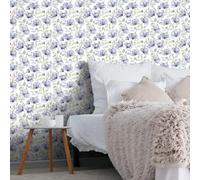 VaryFloral Carta da parati floreale viola acquerello 30,5 cm x 300 cm carta da parati bianca impermeabile retro adesivo in plastica blu Art Deco carta da parati adesiva in plastica fantasia vinile