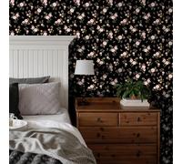 VaryFloral Carta da parati nera con motivo floreale, 30,5 x 300 cm, carta da parati autoadesiva in plastica con retro adesivo in plastica vintage Art Deco con retro adesivo mobili