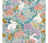 VaryPaper Carta da Parati Adesiva Muro Floreale e Coniglio Acquerello 44.5cmx200cm Pellicola Autoadesiva Decorativa Fiori Carta da parati Floreale Camera Letto Corridoio Adesivi per Mobili Armadio