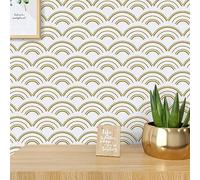 VaryPaper Carta da parati autoadesiva moderna geometrica 44,5 cm x 200 cm con linee ad arco, carta da contatto oro bianco retro adesivo in plastica per mobili Art Deco carta da parati per soggiorno