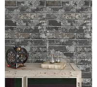 VaryPaper Carta da parati con mattoni grigi Peel and Stick, 40 x 200 cm, carta da parati vintage effetto mattone, per piani di lavoro della cucina, carta da parati adesiva in plastica grigia per