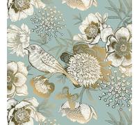 VaryPaper Carta da Parati Fiori Oro Carta da Parati per Uccelli Vintage 44.5cmx200cm Pellicola Adesiva Verde Opaco Carta Adesiva per Mobili Fantasia Carta Adesiva per Pareti Camera Letto Armadio