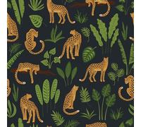 VaryPaper Carta da parati Leopardo Tropicale 44.5cmx200cm Nero Opaco - Adesivi decorativi per mobili, cameretta bambini e camera letto