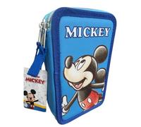 VARZI Astuccio 3 Scomparti Bambini, Per Mickey Mous topolino, Triplo Riempito, 44 Accessori Scuola Elementare Bambina, 3 Zip, 20 Centimetri