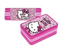 VARZI Astuccio 3 Scomparti Completo, Per Hello Kitty Fan, 44 Pezzi Inclusi, Penne, Matite, Pennarelli, Pastelli - Scuola Elementare e Regalo - Gadget Ufficiale Per Bambina