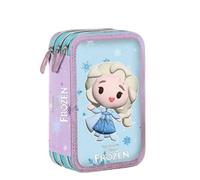 VARZI Astuccio 3 Zip Squishy Principessa Ghiaccio Con 18 Pennarelli E 18 Pastelli Giotto Completo Per Scuola Elementare
