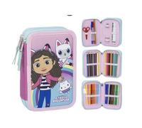 VARZI Astuccio Multiscomparto di Gabby's Dollhouse, 3 Scomparti con Cerniere, Materiali di Alta Qualità, Design Colorato per Bambini