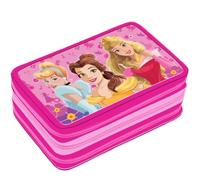 VARZI Astuccio Triplo Riempito Bambina, Per Principesse Fan, 44 Accessori Scuola Elementare, 3 Zip, 3 Scomparti Organizzati, Sirenetta, Vaiana, Rapunzel, Cenerentola