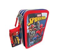 VARZI Astuccio Triplo Riempito, Per Bambini, 45 Accessori Scuola Elementare, 3 Zip, Scomparti Organizzati, Penna Gel Cancellabile Blu e Rossa (Spiderman)