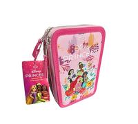 VARZI Astuccio Triplo Riempito, Per Bambini, 45 Accessori Scuola Elementare, 3 Zip, Scomparti Organizzati, Penna Gel Cancellabile Blu e Rossa (Principesse)