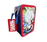 VARZI Astuccio Triplo Riempito, Per Bambini, 45 Accessori Scuola Elementare, 3 Zip, Scomparti Organizzati, Penna Gel Cancellabile Blu e Rossa (Avengers)