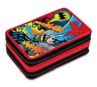 VARZI Astuccio Triplo Riempito Per Batman Fan Bambini, 45 Accessori Scuola, 3 Zip, Scomparti Organizzati, Pastelli, Pennarelli, Colla, Forbici