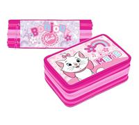 VARZI Astuccio Triplo Riempito Per Gli Aristogatti Marie Fan Bambini, 45 Accessori Scuola, 3 Zip, Scomparti Organizzati, Pastelli, Pennarelli, Colla, Forbici