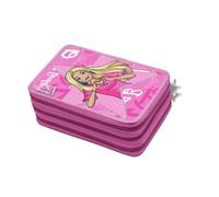VARZI Barbie Astuccio Scuola 3 Scomparti Rosa - Con Zip e Design Glitterato - Organizer Completo per Bambina