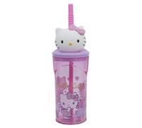 VARZI Bicchiere per bambini riutilizzabile con cannuccia e coperchio con statuetta 3D e capacità 360 ml di Hello Kitty + Penna Multicolore Hello Kitty 10 Colori