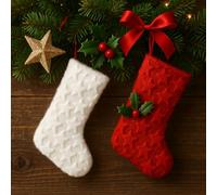 VARZI Calza Natalizia con Stelle 3D, 2 Colori Assortiti Bianco o Rosso, Decorazione Elegante e Resistente per Le FESTIVITÀ 53cm 1956