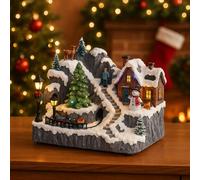 VARZI Carillon Natalizio Casa di Natale Illuminata con LED Multicolore, Scena Invernale Festiva per Interni, 4 Varianti Assortite 23cm 1956