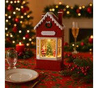 VARZI Carillon Natalizio Casetta Santa's Workshop con LED Caldo Fisso ed Effetto Acqua, Decorazione da Interno a Batteria, Scena con Babbo Natale 29cm 1956