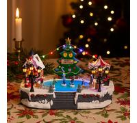 VARZI Carillon Villaggio Natalizio con Pista di Pattinaggio, Luci Multicolor, Movimento E Adattatore - Scena di Natale Animata 35cm 1956