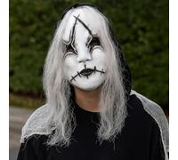 VARZI Maschera Halloween Bambola Stregata in Lattice per Adulti con Capelli Bianchi e Dettagli Horror Realistici - Travestimento Festa