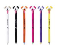 VARZI Olli Set 6 Penne Cancellabili Le Linguette Dog - Punta 0,7 mm, Inchiostro Blu e Rosso, Apertura a Linguetta Pop, Gommino Integrato, Design Colorato